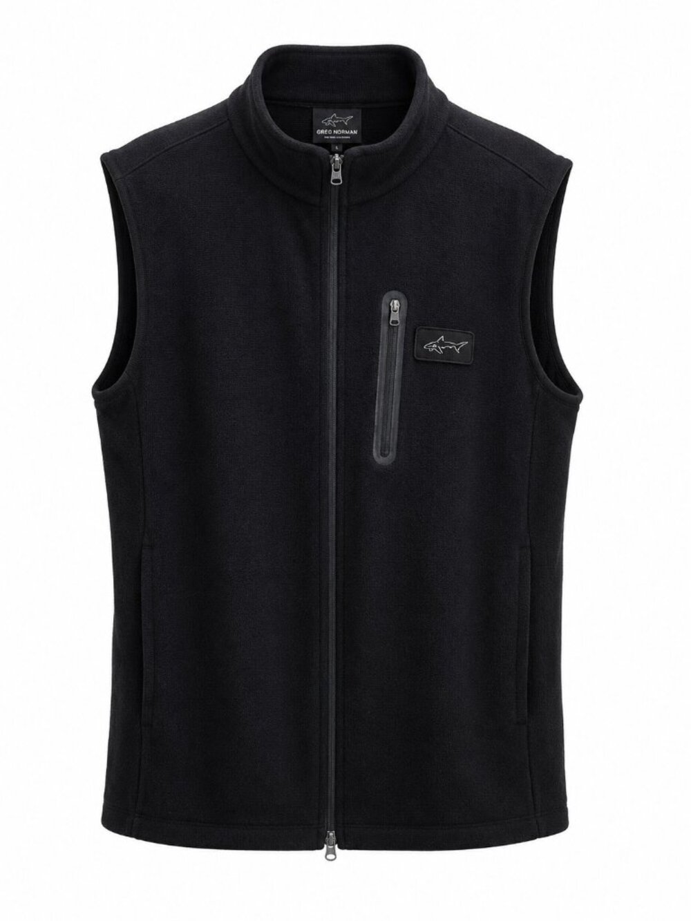 Greg Norman Black Fleece Full-Zip Vest With Shark Logo Water-Resistant Pocket XL